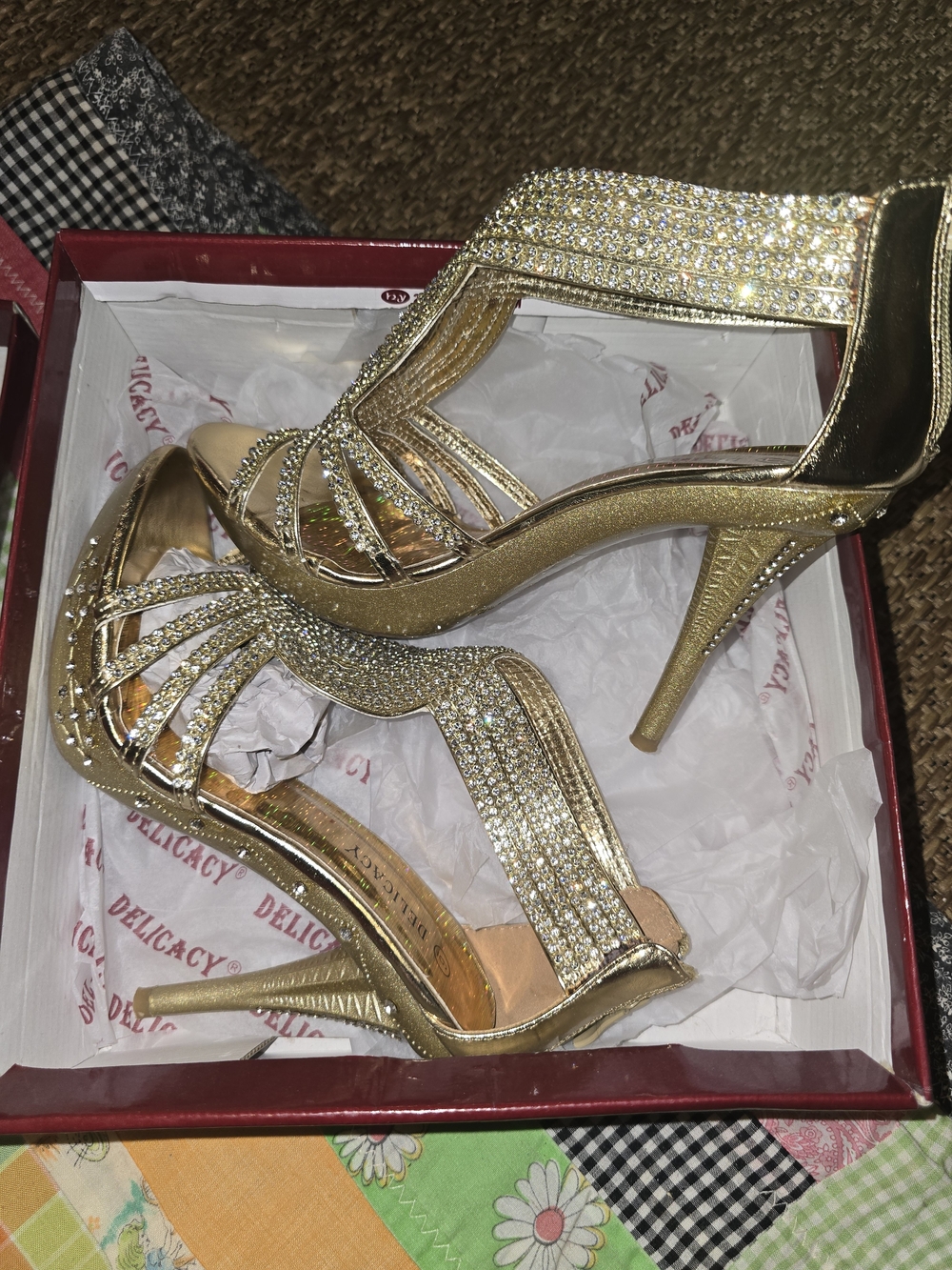 Delicacy Gold Rhinestone Strappy High Heels